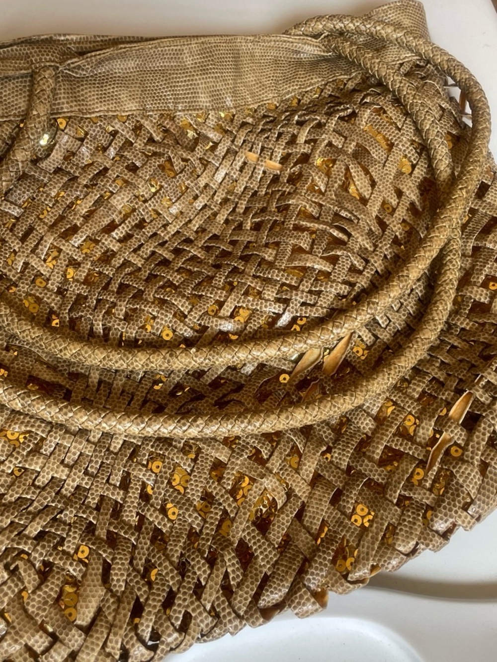 Gold Sequin Woven Tote Bag